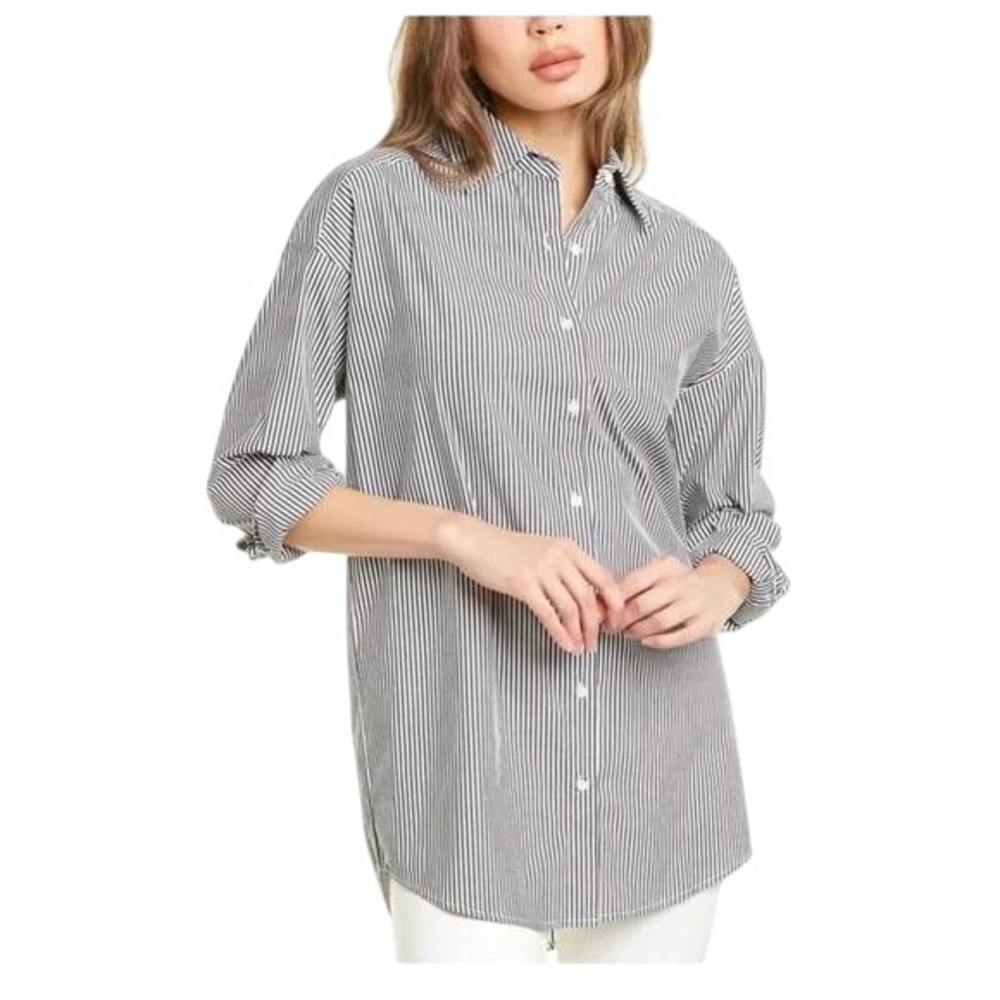 J.McLaughlin Flannery Striped‎ Long Sleeve Collared Button Down Shirt Sz Medium